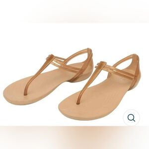CROCS Isabella Iconic Comfort Sandals/ Shimmery Gold Jelly T-Straps/ Size US 7W